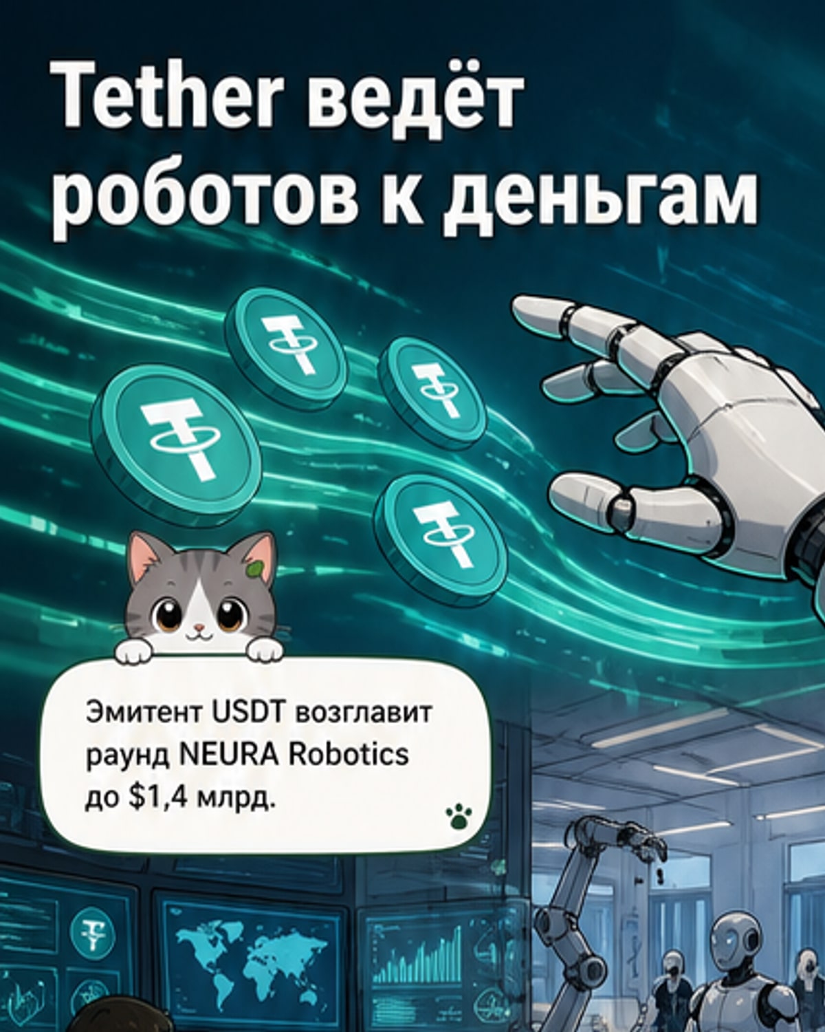 Tether вложится в роботов на $1,4 млрд