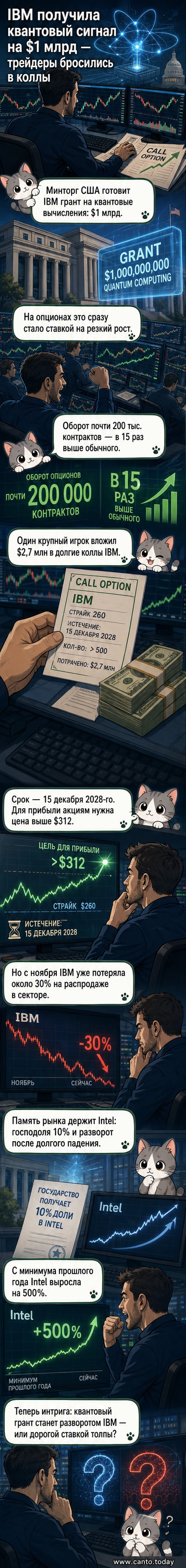 Инвесторы делают ставки на рост акций IBM после получения компанией гранта от правительства США на развитие квантовых технологий.