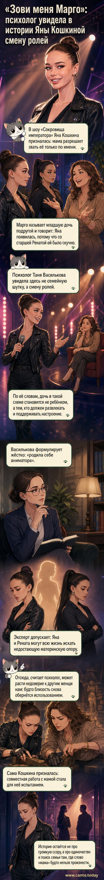Иллюстрация: актриса Яна Кошкина и её мама Марго в стилизованной сцене из шоу «Сокровища императора», где дочь называет мать по имени, а не мамой.