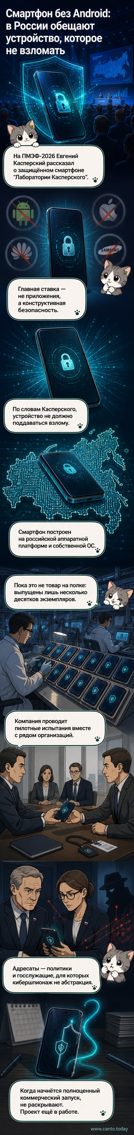 Концептуальное изображение защищённого смартфона с логотипом «Лаборатории Касперского» и элементами цифровой защиты на экране