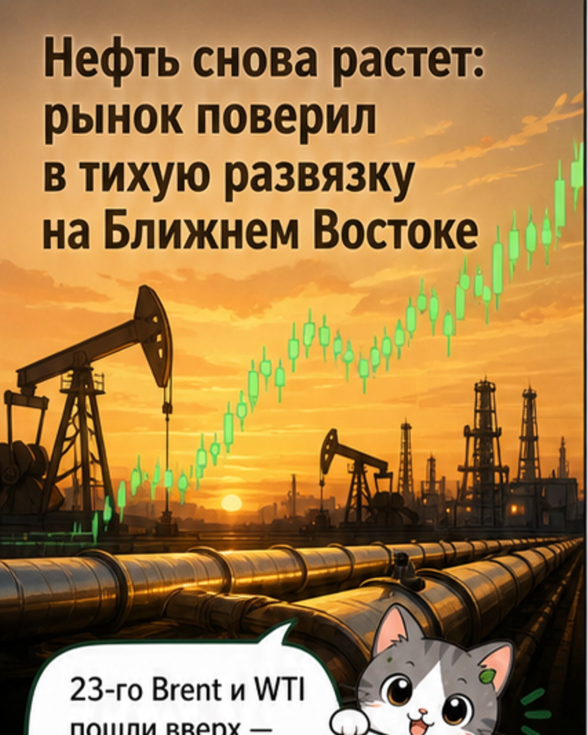 График роста цен на нефть на фоне карты Ближнего Востока с отметкой Ормузского пролива