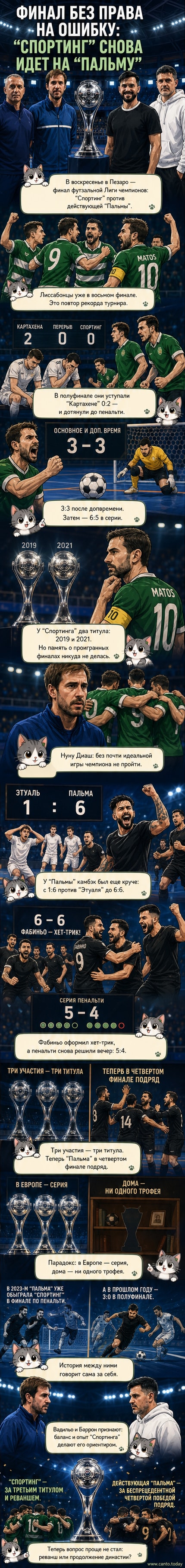 Футзальный финал Лиги чемпионов: игроки «Спортинга» и «Пальмы» на площадке в Пезаро перед решающим матчем