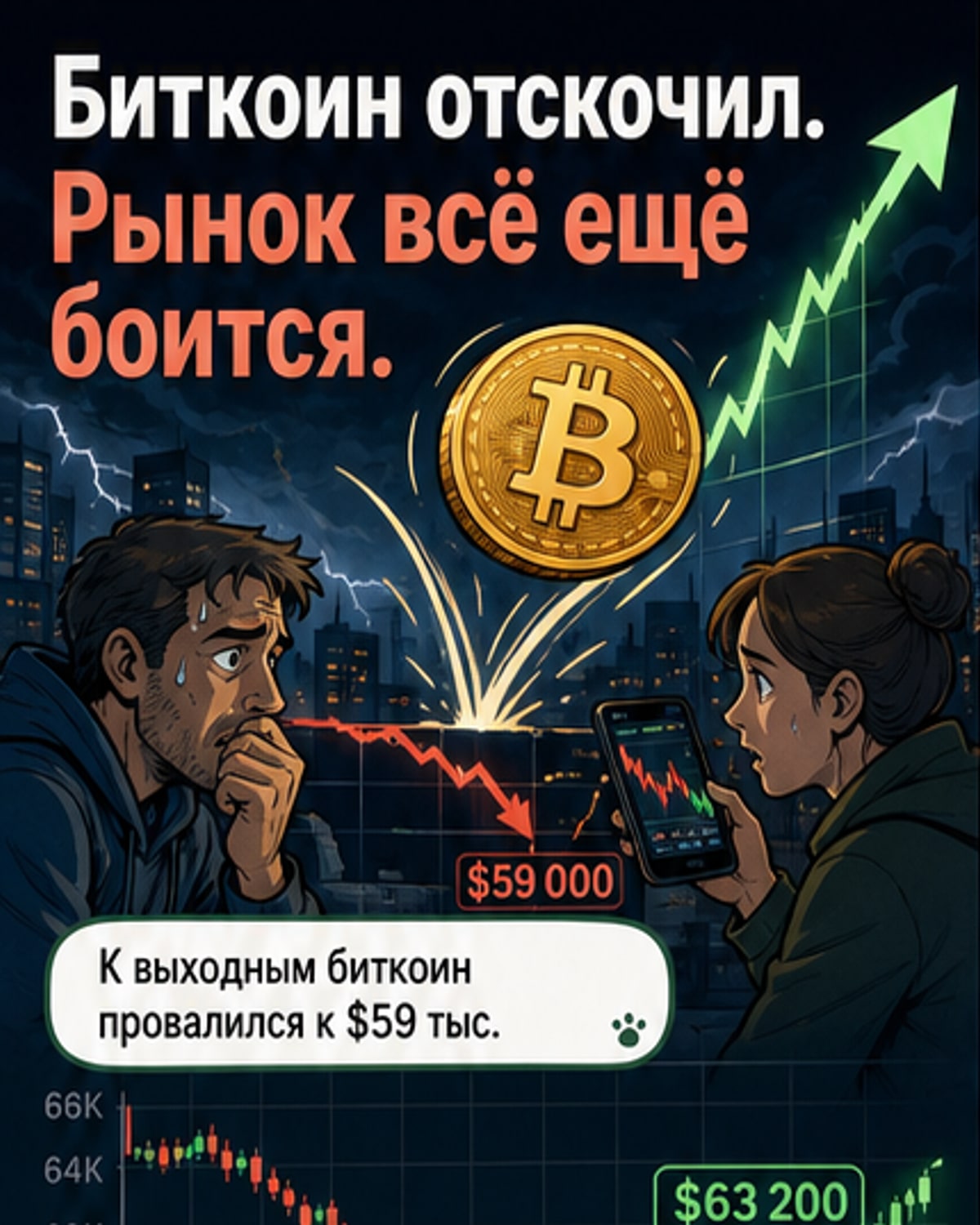 Биткоин резко вырос после падения