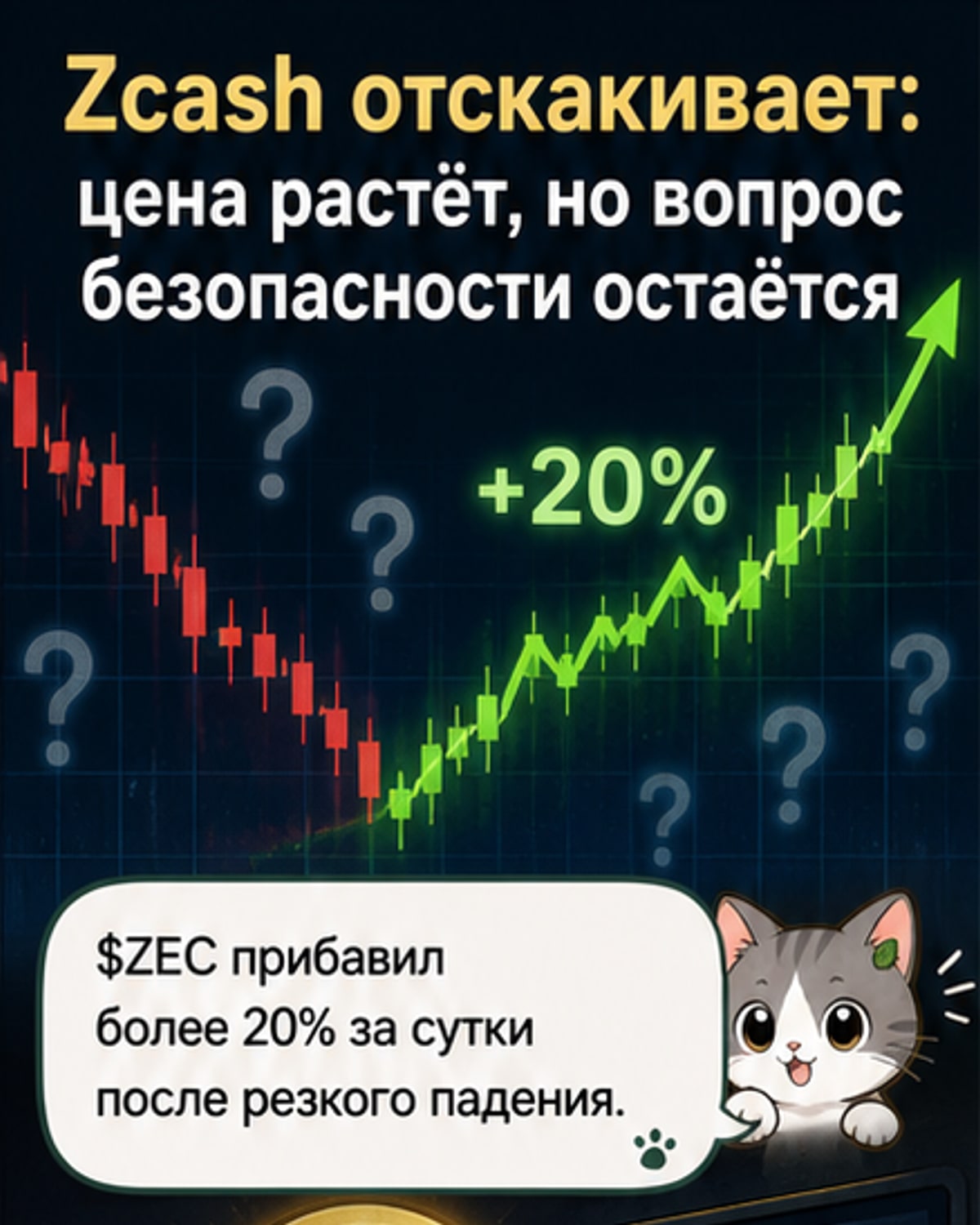 График роста цены Zcash на фоне анонса о внедрении ИИ-системы безопасности и обновлений протокола