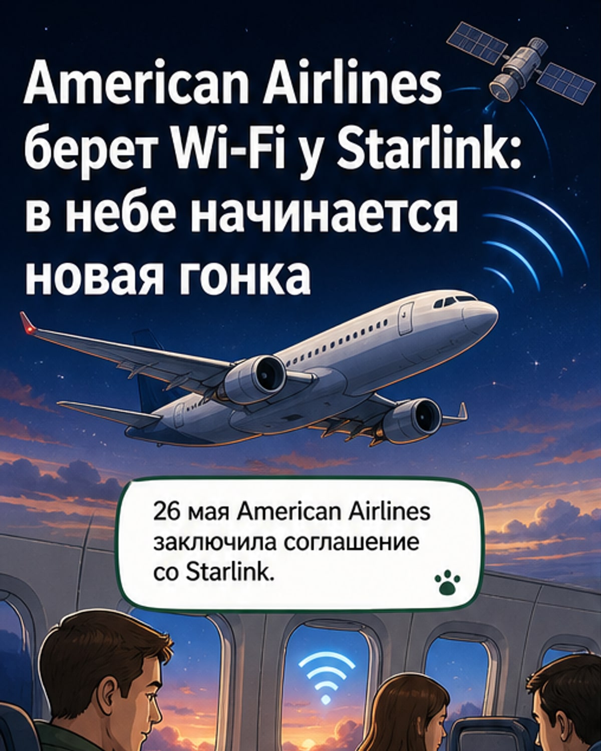 American Airlines подключит Wi-Fi через Starlink