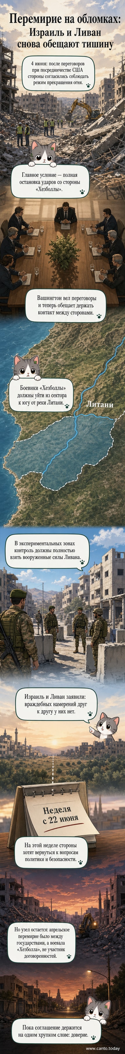 Иллюстрация: израильский и ливанский флаги рядом на фоне карты региона с обозначением реки Литани и зоны разграничения