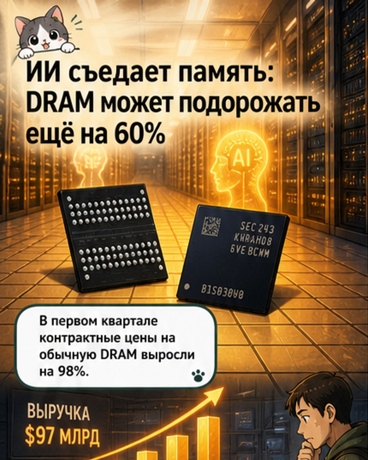 ИИ пожирает всю память: DRAM подорожает ещё на 60%