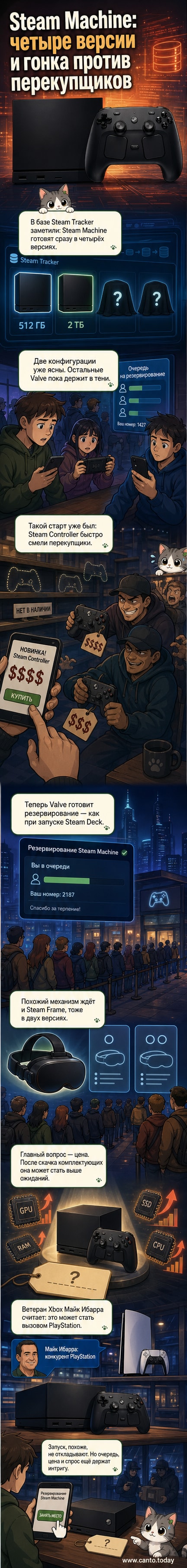 Концепт-изображение Steam Machine с четырьмя вариантами конфигурации и интерфейсом резервирования