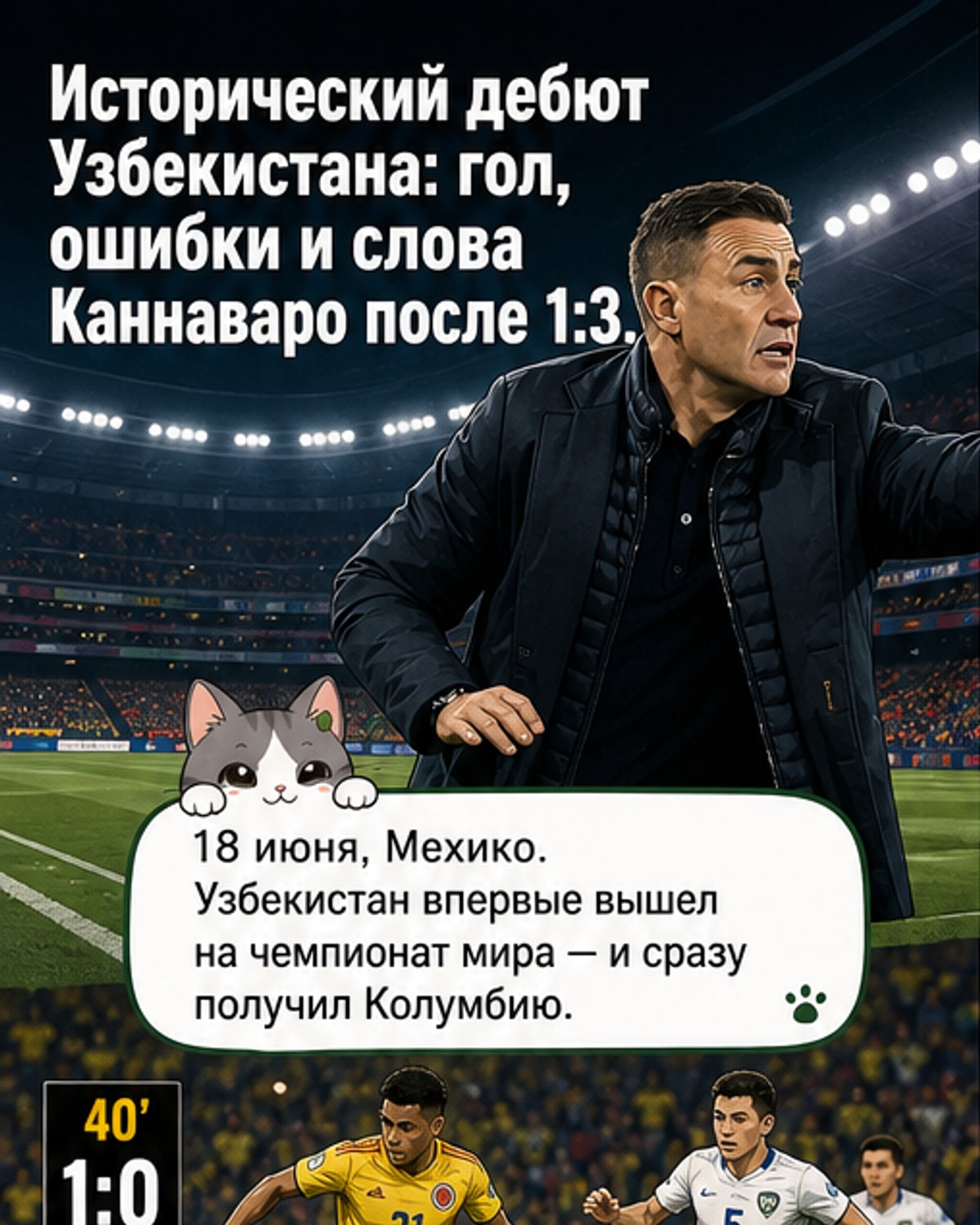 Узбекистан проиграл Колумбии в дебютном матче ЧМ
