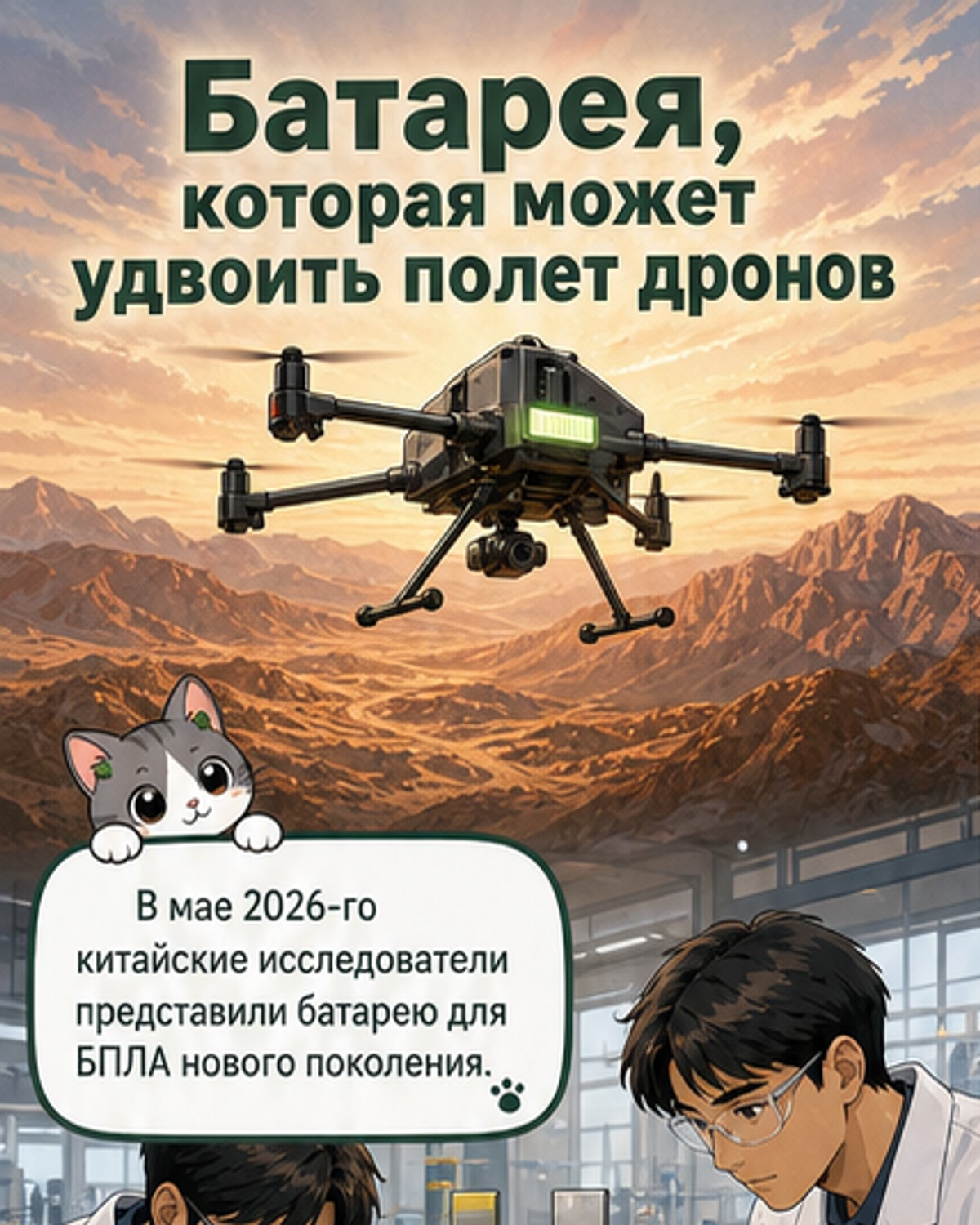 Новая батарея для дронов — вдвое мощнее