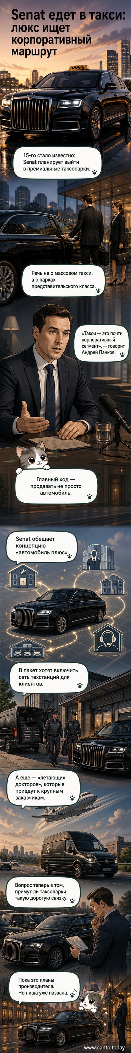 Стилизованный седан Senat в интерьере премиального такси с водителем в униформе, на фоне городского пейзажа