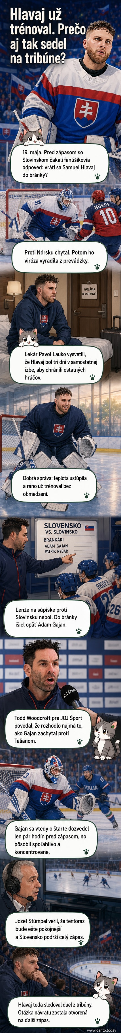 Hokejový brankár Adam Gajan v akcii počas zápasu na MS, na tribúne sedí Samuel Hlavaj.