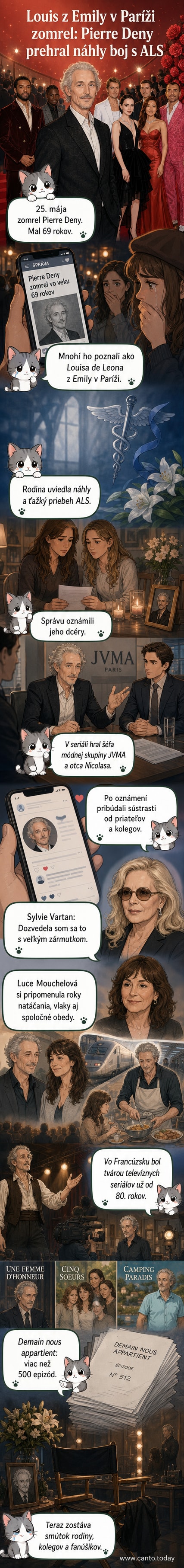 Čiernobiely portrét muža v obleku, s tmavými vlasy a bradkou, v pozadí logá seriálu Emily v Paríži a francúzskej vlajky.