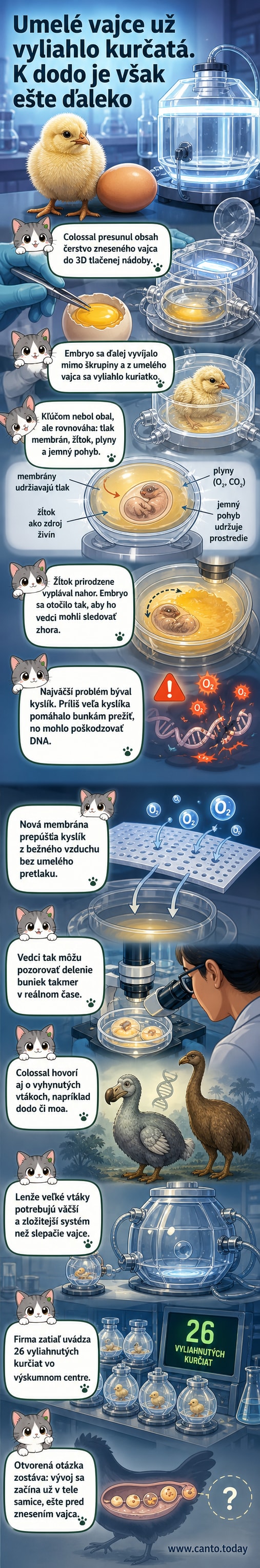 Ilustrácia transparentného umelého vajca s vyvíjajúcim sa kuracím embryom vo vnútri laboratória