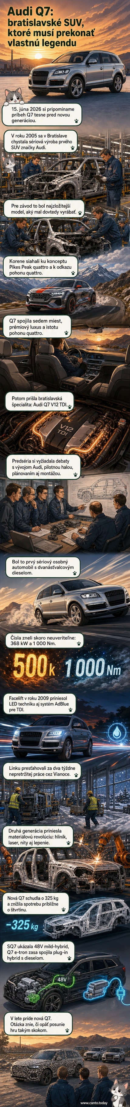 Audi Q7 predstavené na autosalóne, s logom Audi a Bratislavou ako miestom výroby