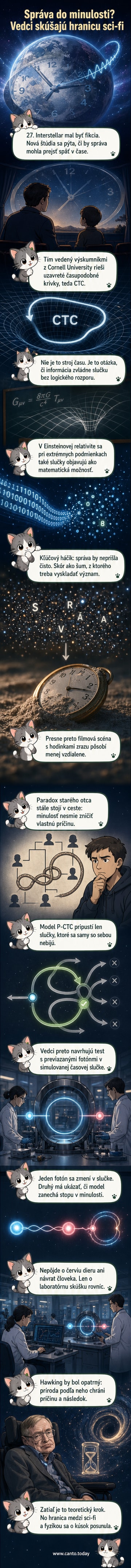 Ilustrácia vedca v laboratóriu, ktorý posiela svetelný signál cez časovú slučku inšpirovanú čiernou dierou a gravitačnými vlnami, na pozadí scéna z filmu Interstellar.