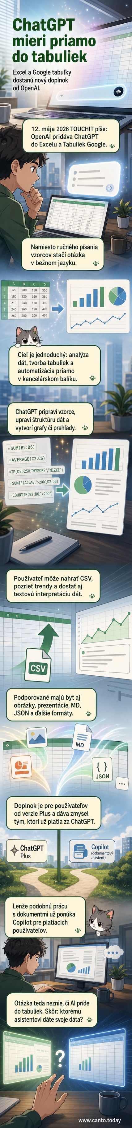 Ilustrácia: ChatGPT ikona interaguje s tabuľkou v Exceli, kde sa z textového príkazu automaticky generujú vzorce a grafy.