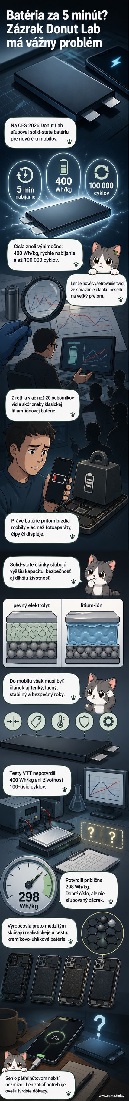 Ilustrácia mobilu s batériou, ktorá sa rýchlo vybíja, pričom na displeji svieti nápis '400 Wh/kg' s červeným krížikom.