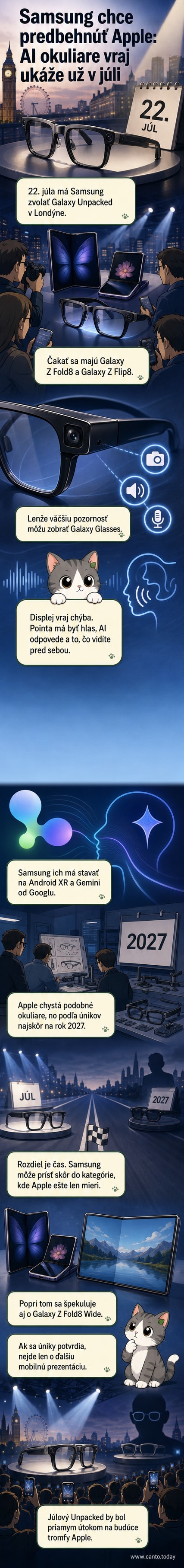 Ilustrácia: Samsung Galaxy okuliare s nápisom AI a vedľa zložený telefón Galaxy Z Fold8, na pozadí Londýn.