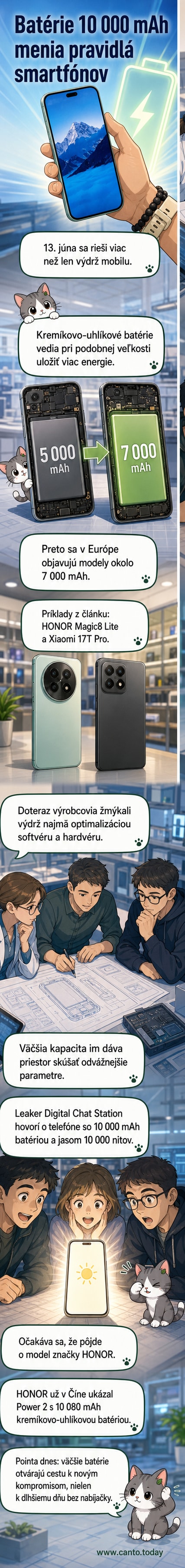 Ilustrovaný smartfón s veľkou batériou a údajom 10000 mAh, na pozadí sú schémy porovnávajúce staré a nové typy batérií.