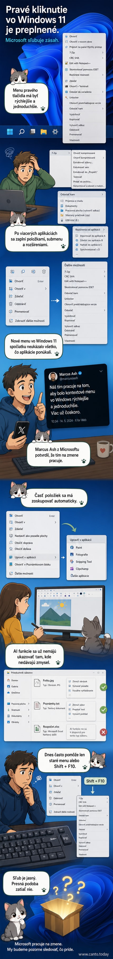 Ilustrácia kontextového menu vo Windows 11 s možnosťami ako otvoriť, upraviť, vymazať a ďalšie, s vyznačením prehľadnejšieho nového dizajnu.