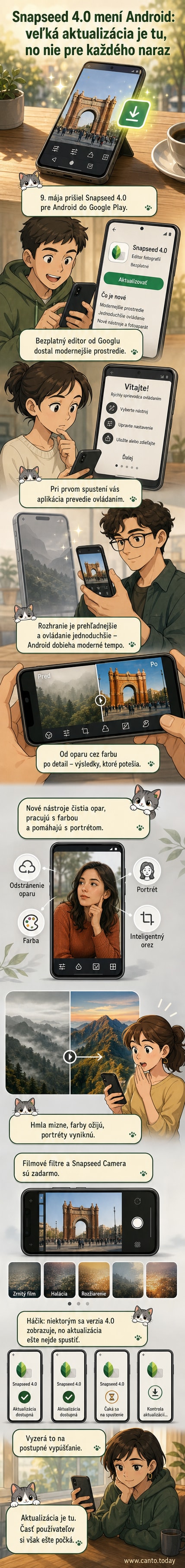 Moderný mobilný editor Snapseed vo verzii 4.0 zobrazuje nové funkcie úpravy fotiek na telefóne s Androidom.