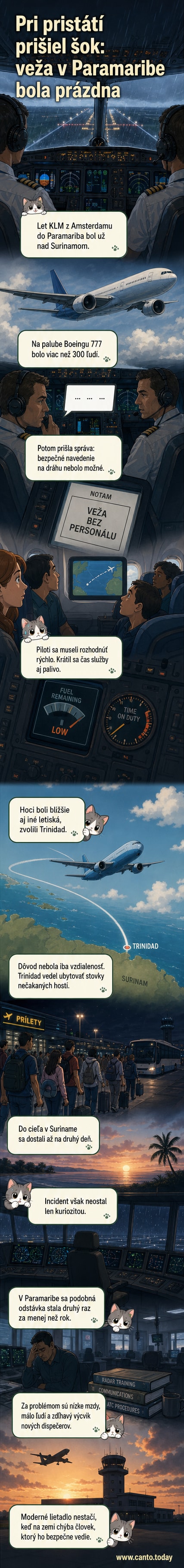Ilustrácia: lietadlo sa pripravuje na pristátie, ale riadiaca veža je tmavá a opustená, v pozadí svieti mesto