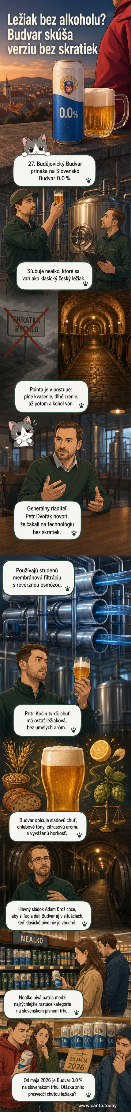 Pivná fľaša Budweiser Budvar 0.0 % na pozadí pivovarníckych bubnov a chmeľových ratolestí, symbolizujúca tradičné varenie bez alkoholu