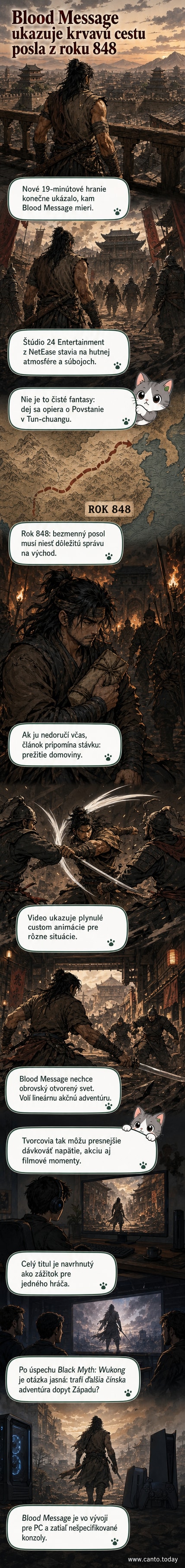 Záber z hry Blood Message ukazujúci postavu v tradičnom čínskom oblečení s mečom v rukách, zápasí s nepriateľmi v deštruktovanom chráme.