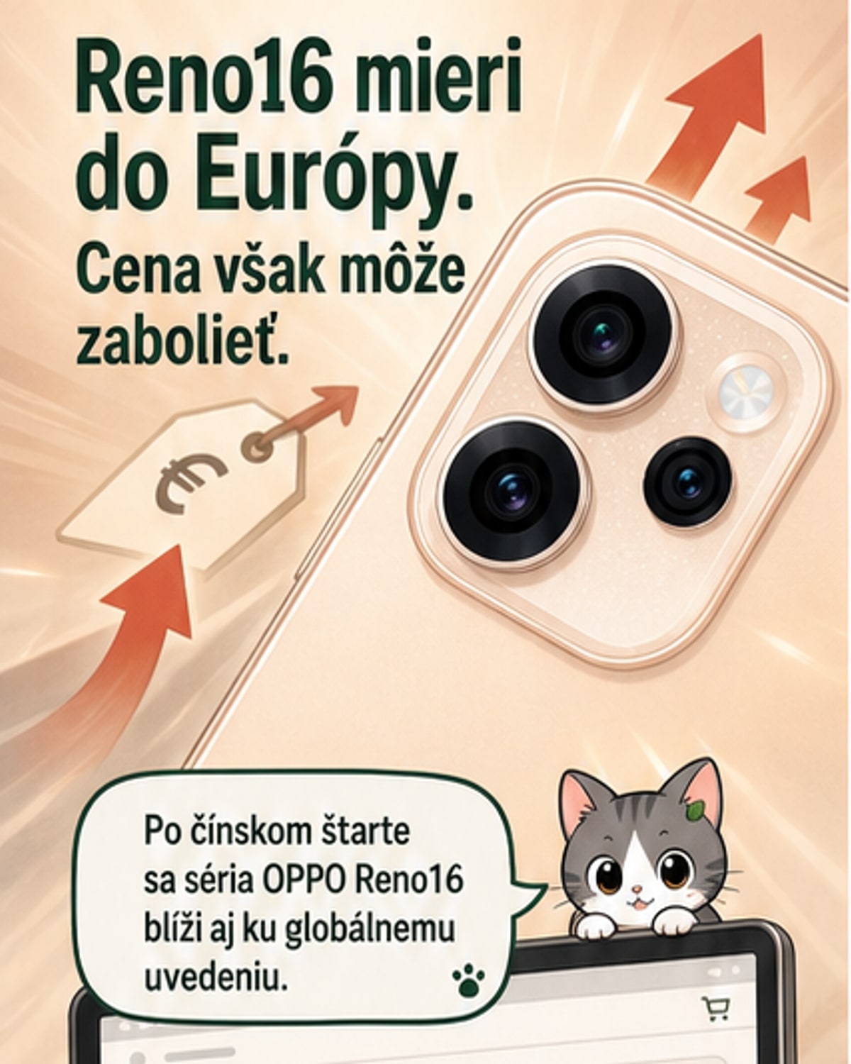 Tri modely OPPO Reno16 v čiernej, bielej a fialovej farbe, s detailom fotoaparátu a batérie