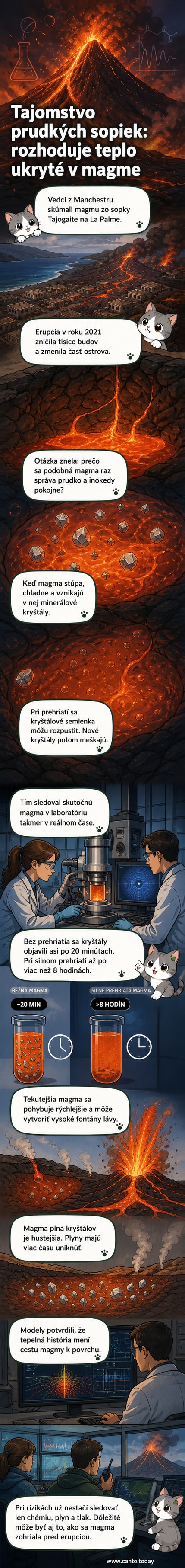 Ilustrácia prehriatej magmy hlboko pod zemou, kde sa oneskoruje vznik kryštálov, čo vedie k prudkej erupcii sopky na povrchu.