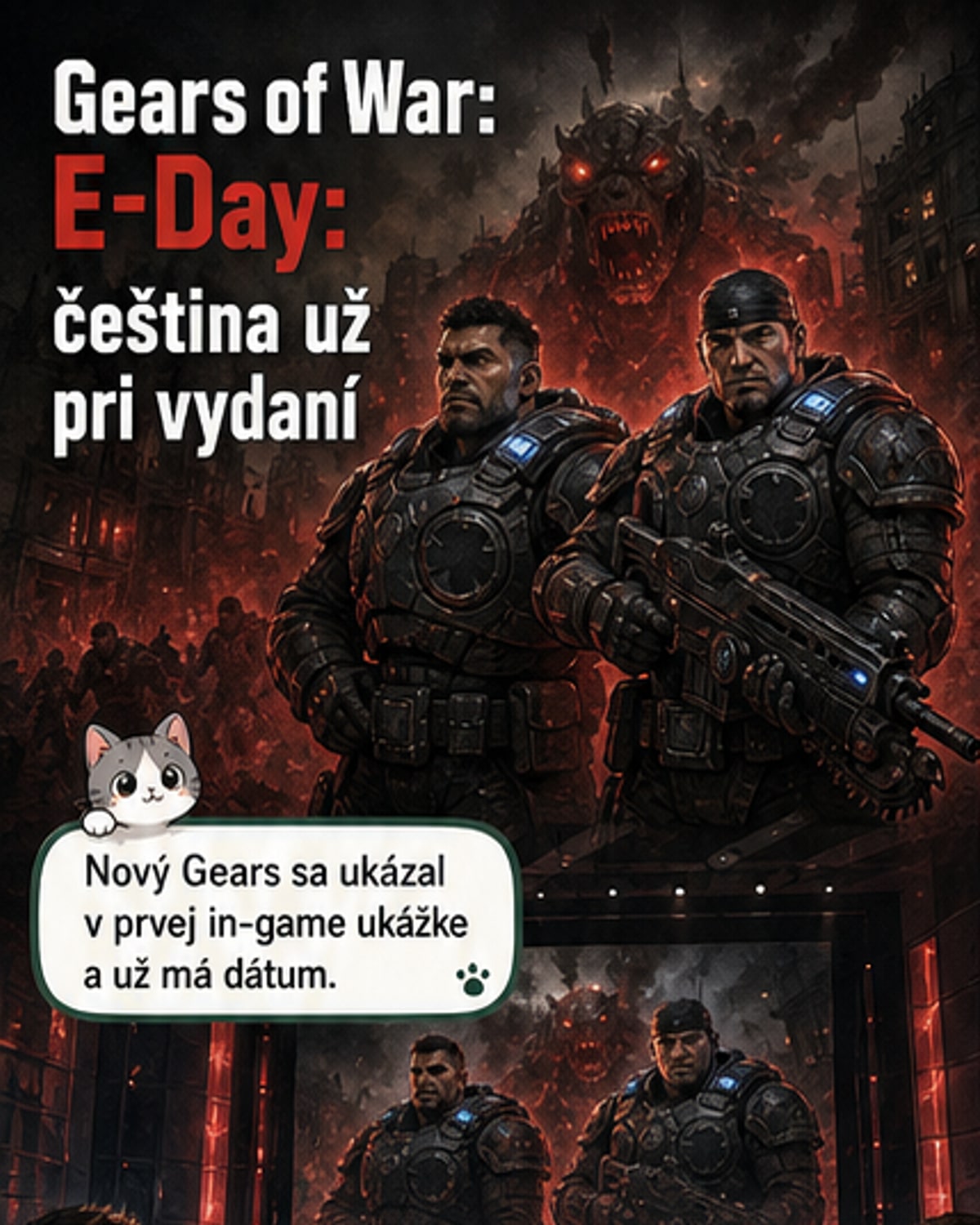 Čeština v Gears of War: E-Day hneď pri vydaní