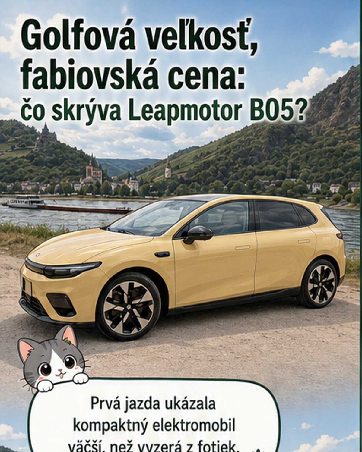 Leapmotor B05 v striebornej farbe na ceste, s nízkym profilom a úzkymi svetlami, interiér s veľkým vertikálnym displejom a bez tlačidiel