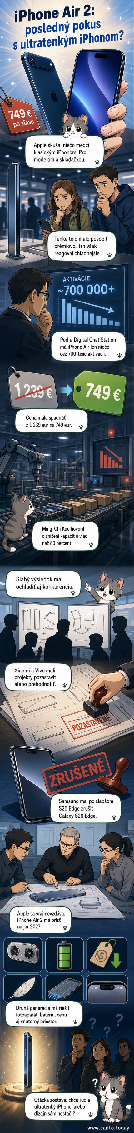 Ilustrácia ultra tenkého iPhone Air vedľa bežného smartfónu, zvýrazňujúca rozdiel v hrúbke a vnútorných komponentoch.