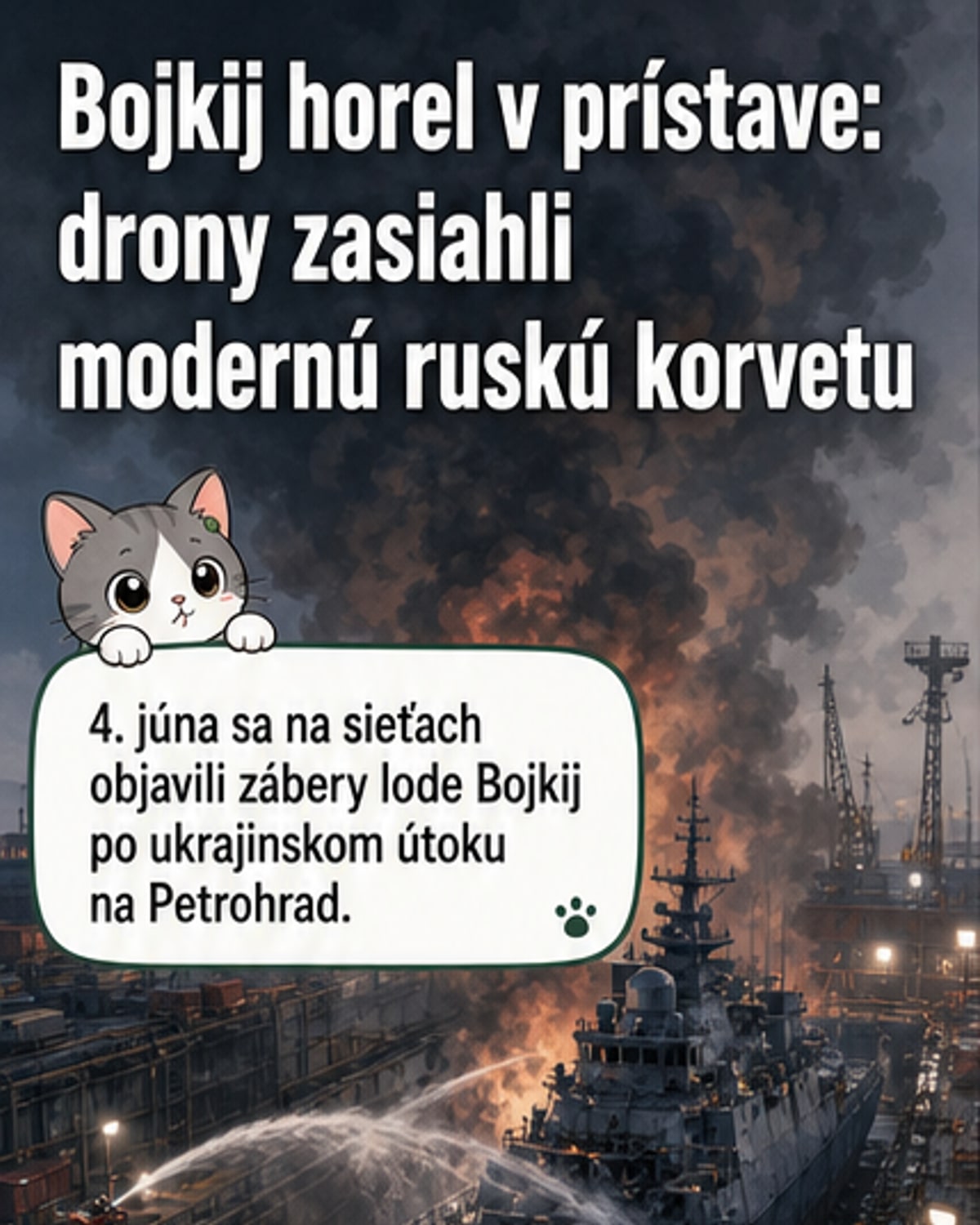 Horí ruská korveta po útoku