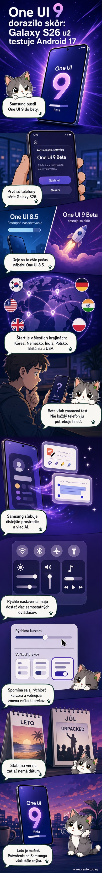 Ilustrácia telefónu Galaxy S26 s novým čistejším rozhraním One UI 9 a ikonami umelých inteligencií okolo neho.