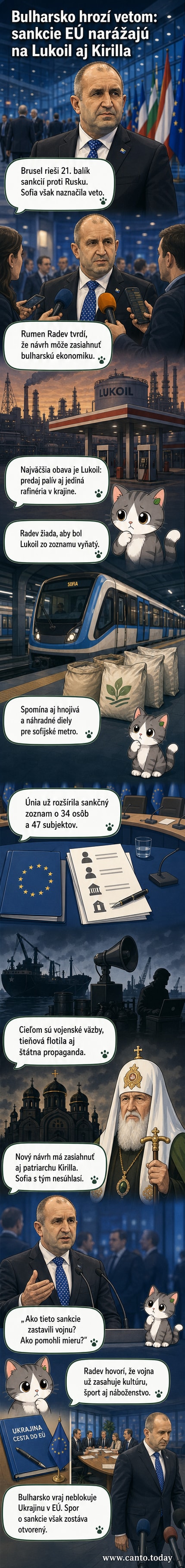 Ilustrácia bulharského premiéra Rumena Radeva stojaceho pred budovou Európskej rady v Bruseli s výrazom odhodlania.