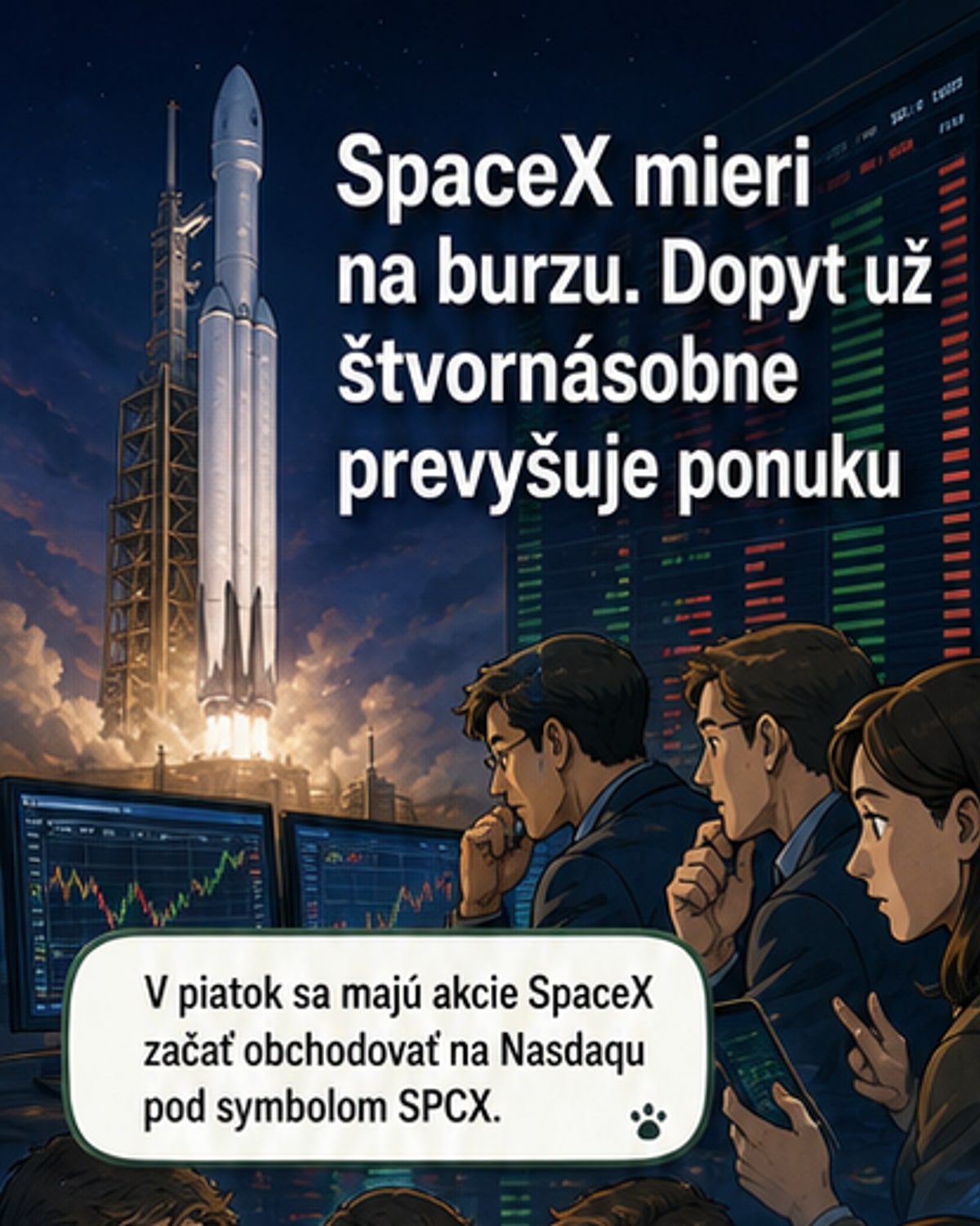 Dopyt po akciách SpaceX štvornásobne prevyšuje ponuku