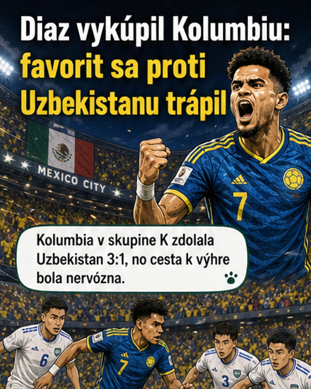 Kolumbia vyhrala, ale trápila sa