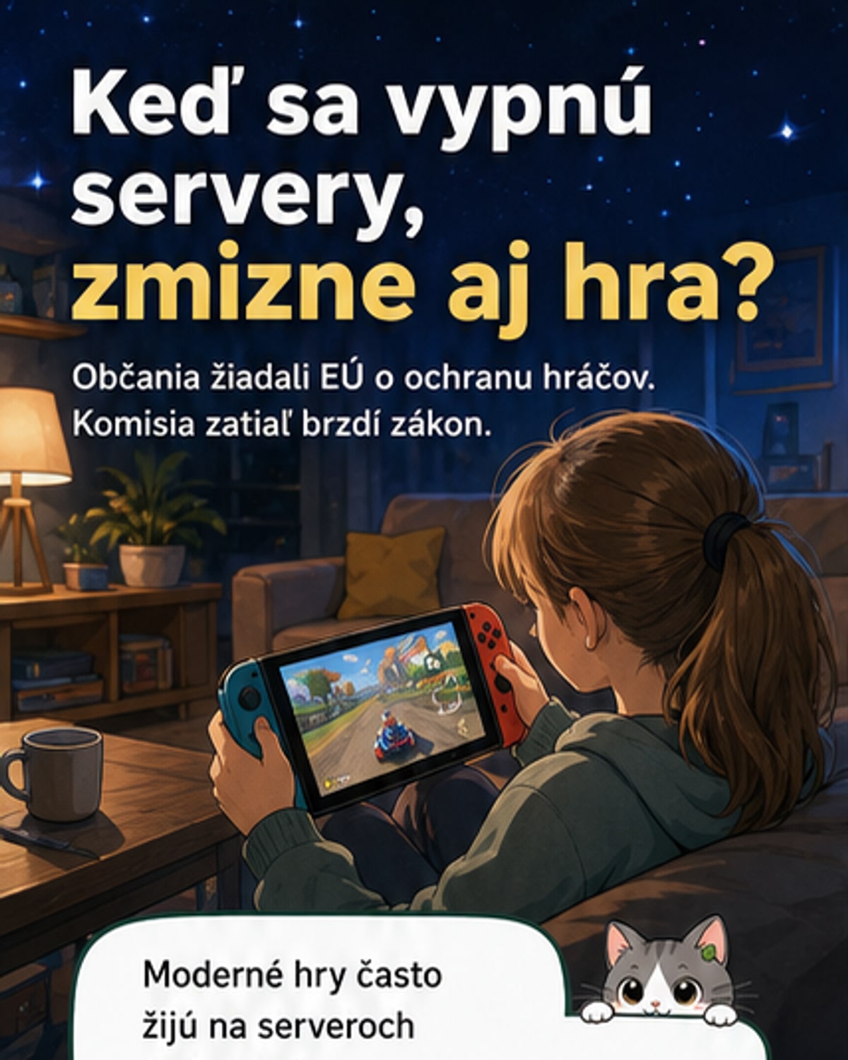 Dieťa hrá videohru na obrazovke, v pozadí logo Európskej únie