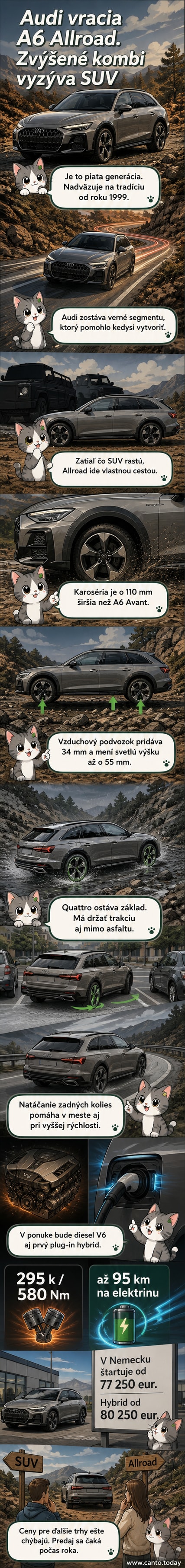 Nové Audi A6 Allroad v teréne, s vyšším podvozkom a širokými blatníkmi, v pozadí les.