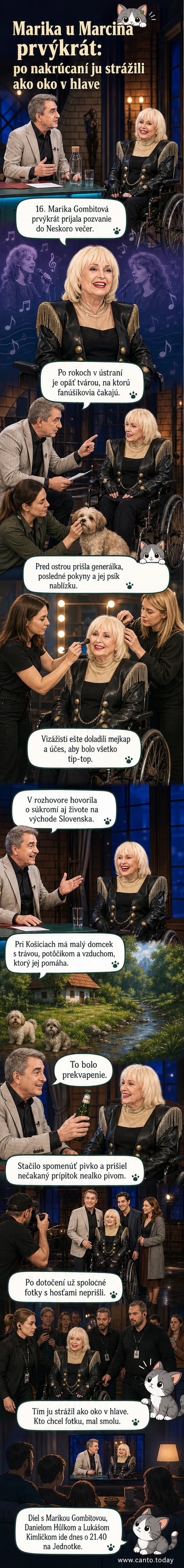 Marika Gombitová a Peter Marcin počas natáčania relácie Neskoro večer, v pozadí štúdio a osvetlenie.