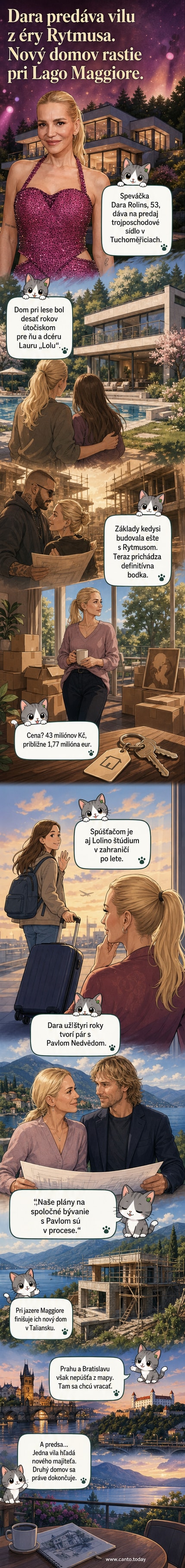 Dara Rolins pred svojím bývalým domom v Tuchoměřiciach, luxusná trojposchodová vila s bazénom a záhradou