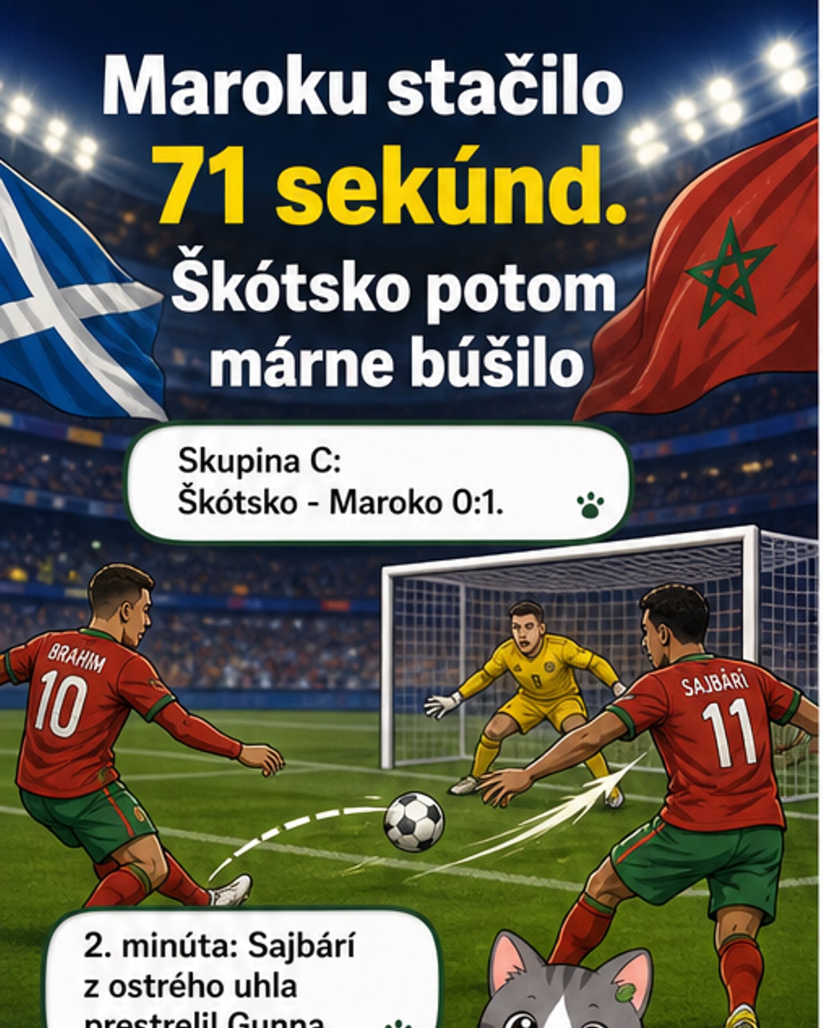 Maroko zdolalo Škótsko gólom za 71 sekúnd