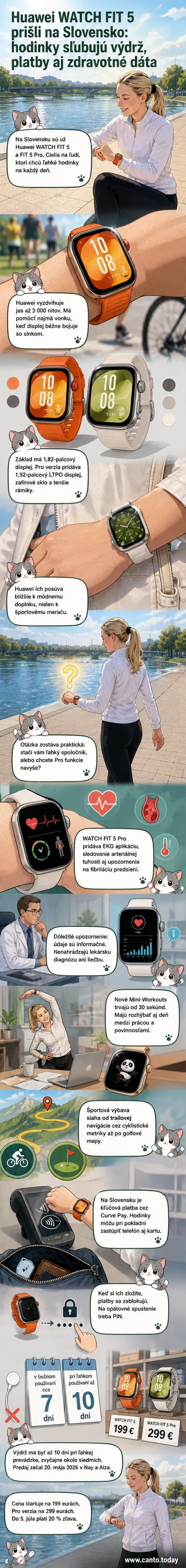 Huawei WATCH FIT 5 a Pro smart hodinky v rôznych farbách, s jasným displejom a moderným dizajnom, položené na bielej podložke