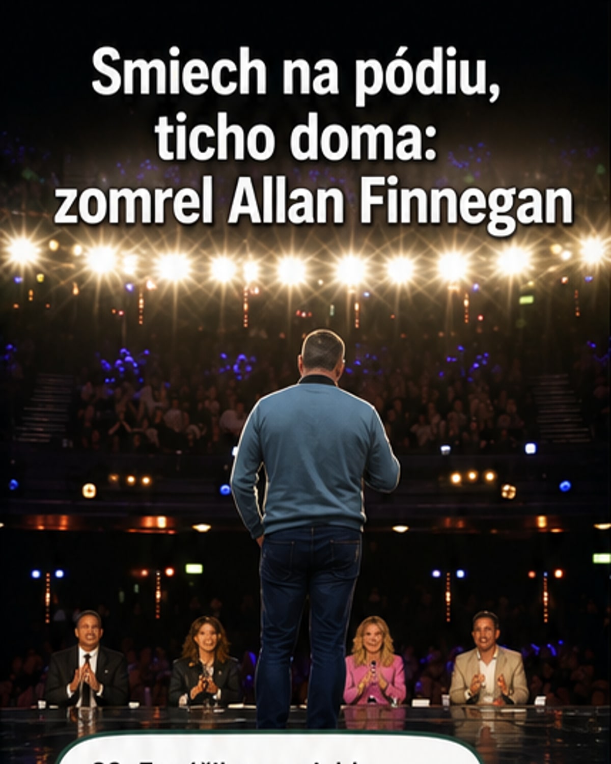 Fotografia Allana Finnegana v kňazskom koláriku počas jeho vystúpenia v Británia má talent, s úsmevom a rukami zdvihnutými k publiku.