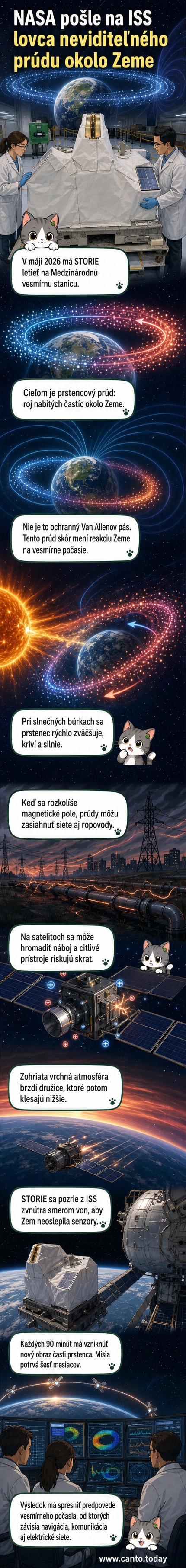 Ilustrácia prístroja STORIE inštalovaného na vonkajšej strane Medzinárodnej vesmírnej stanice, ktorý smeruje do tmavého vesmíru, zatiaľ čo Zem je vidieť v pozadí.