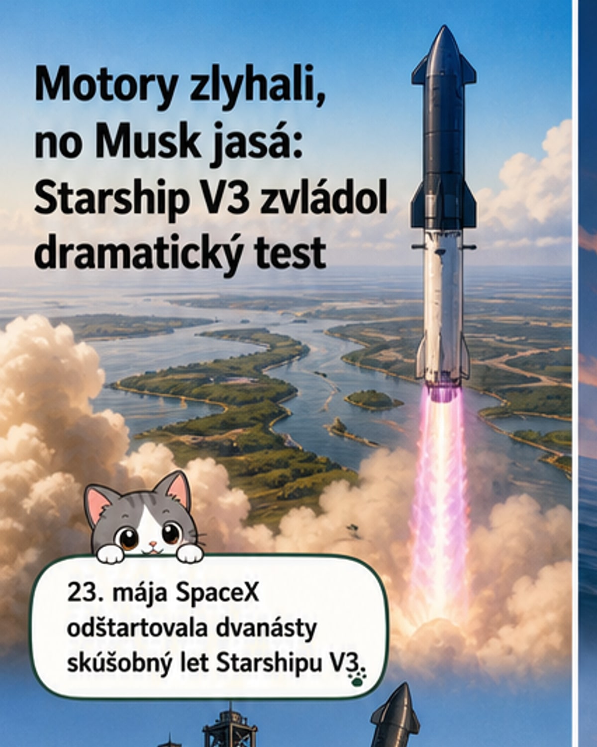 Starship V3 preletel, hoci motory zlyhali