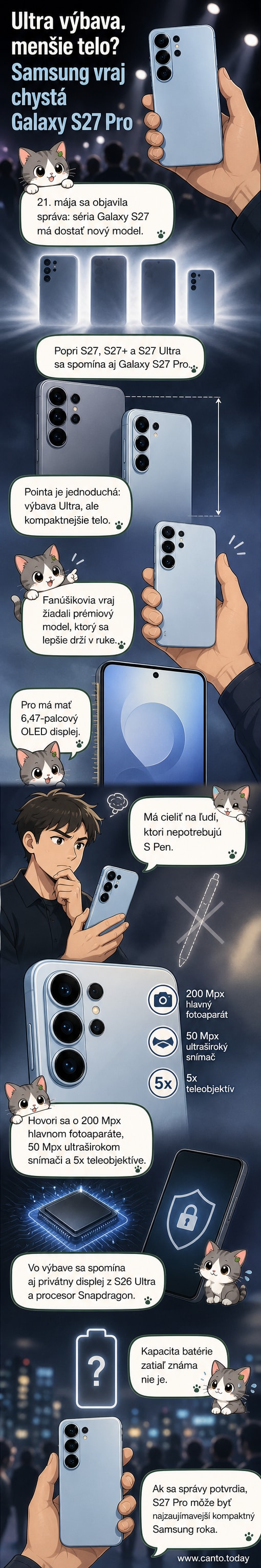 Ilustrácia kompaktnejšieho Galaxy S27 Pro s výbavou modelu Ultra, vedľa neho väčší S27 Ultra s perom S Pen.