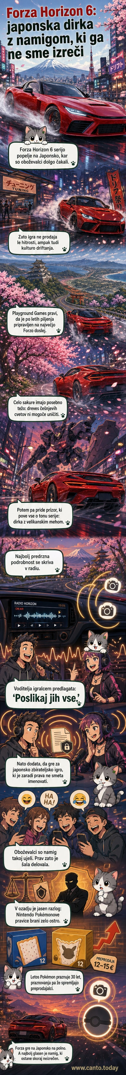 Zaslon iz Forza Horizon 6 z radijskim voditeljem, ki govori o tem, kako naj igralci 'posnamejo vse', z jasno aluzijo na Pokémone.